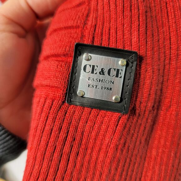 CE & CE Fashion Red Cotton Blend Sweater Ribbed Crew Neck Pull Over Size M - Picture 5 of 10